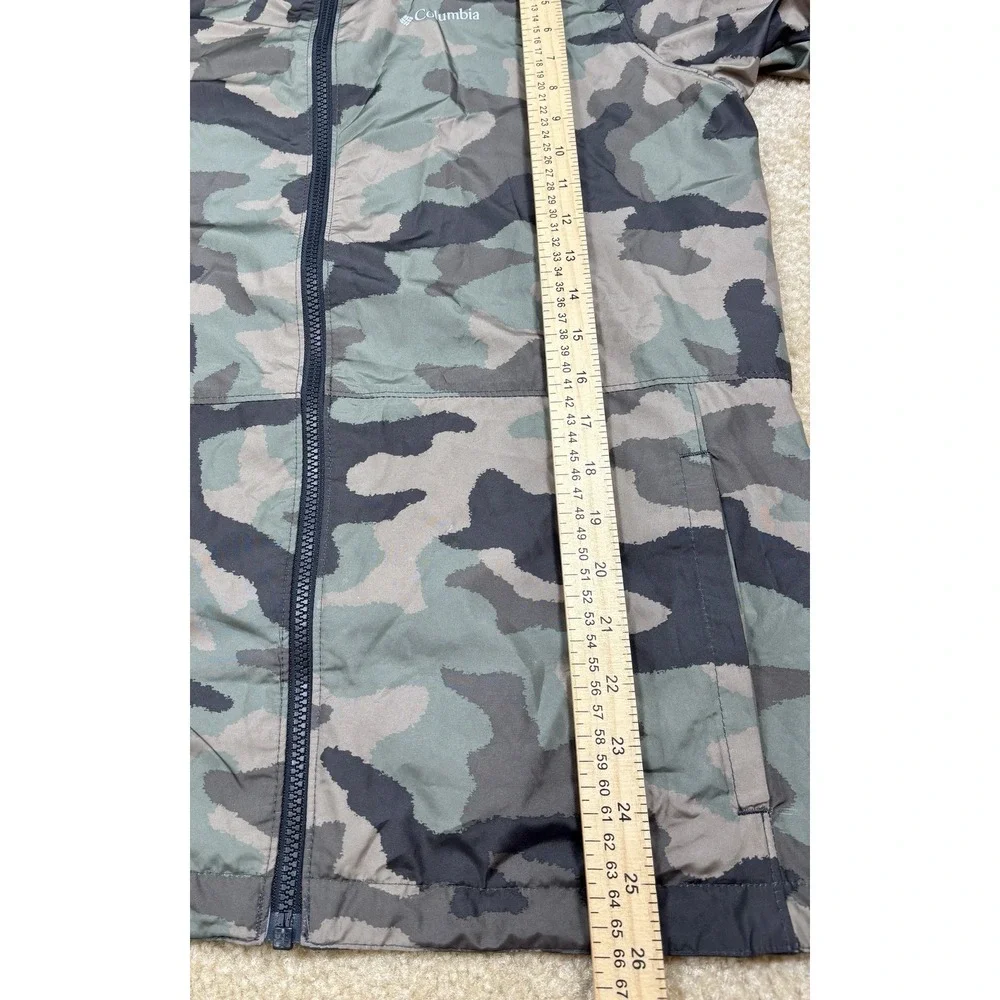 Columbia Reversible Jacket Mens Medium Camo Black Hooded Full Zip Windbreaker